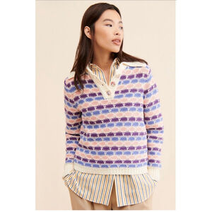 Anthro x Find Me Now Confetti Crochet Polo Sweater XS -SM $139 retail eUC